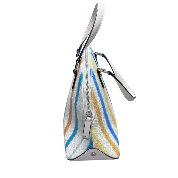 Calvin Klein Womens Striped Dome Satchel Handbag With Zipper Closure - Picture 4 of 9